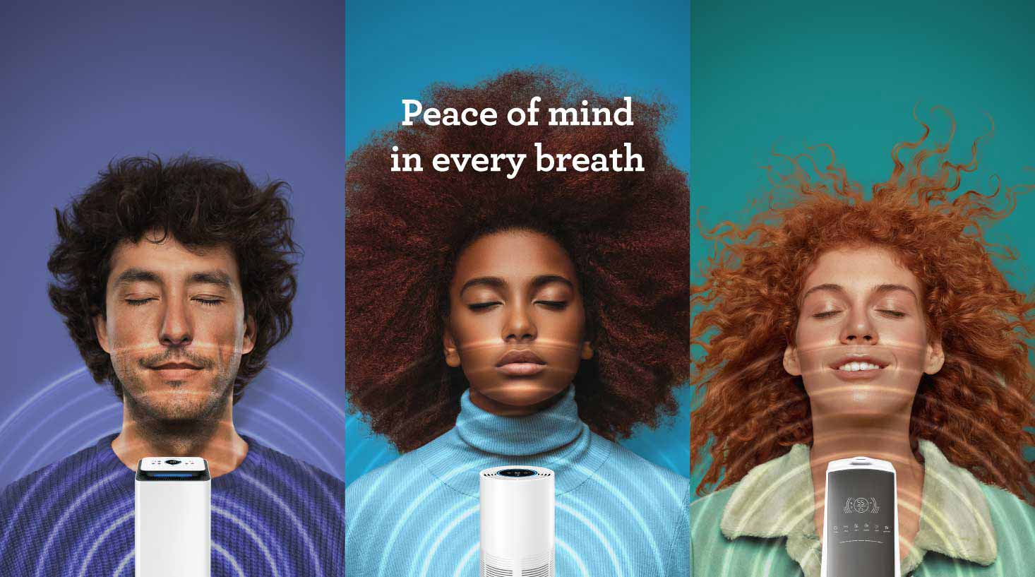 Peace of mind in every breath written over people using Breville Air products.