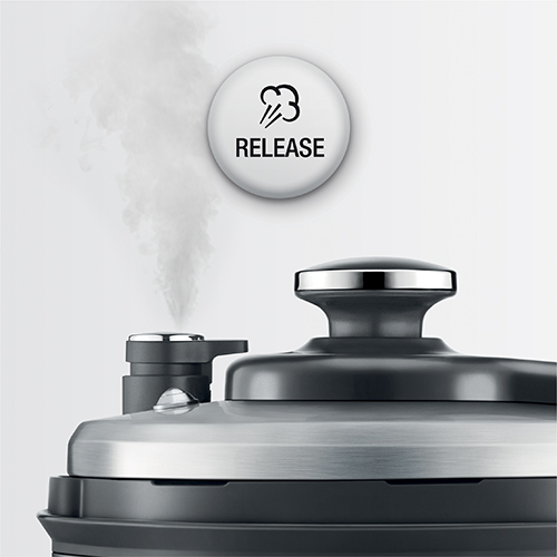 Press the release button to release pressure and steam.