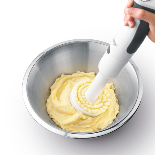 The Control Grip All in One™ Immersion Blender in Silver variable mashing leg
