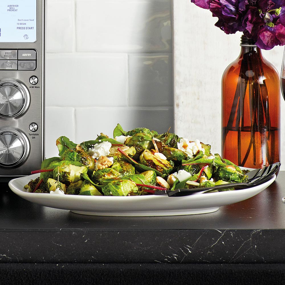 the Wave Range recipes - brussels sprouts with pomegranate vinaigrette and goat cheese