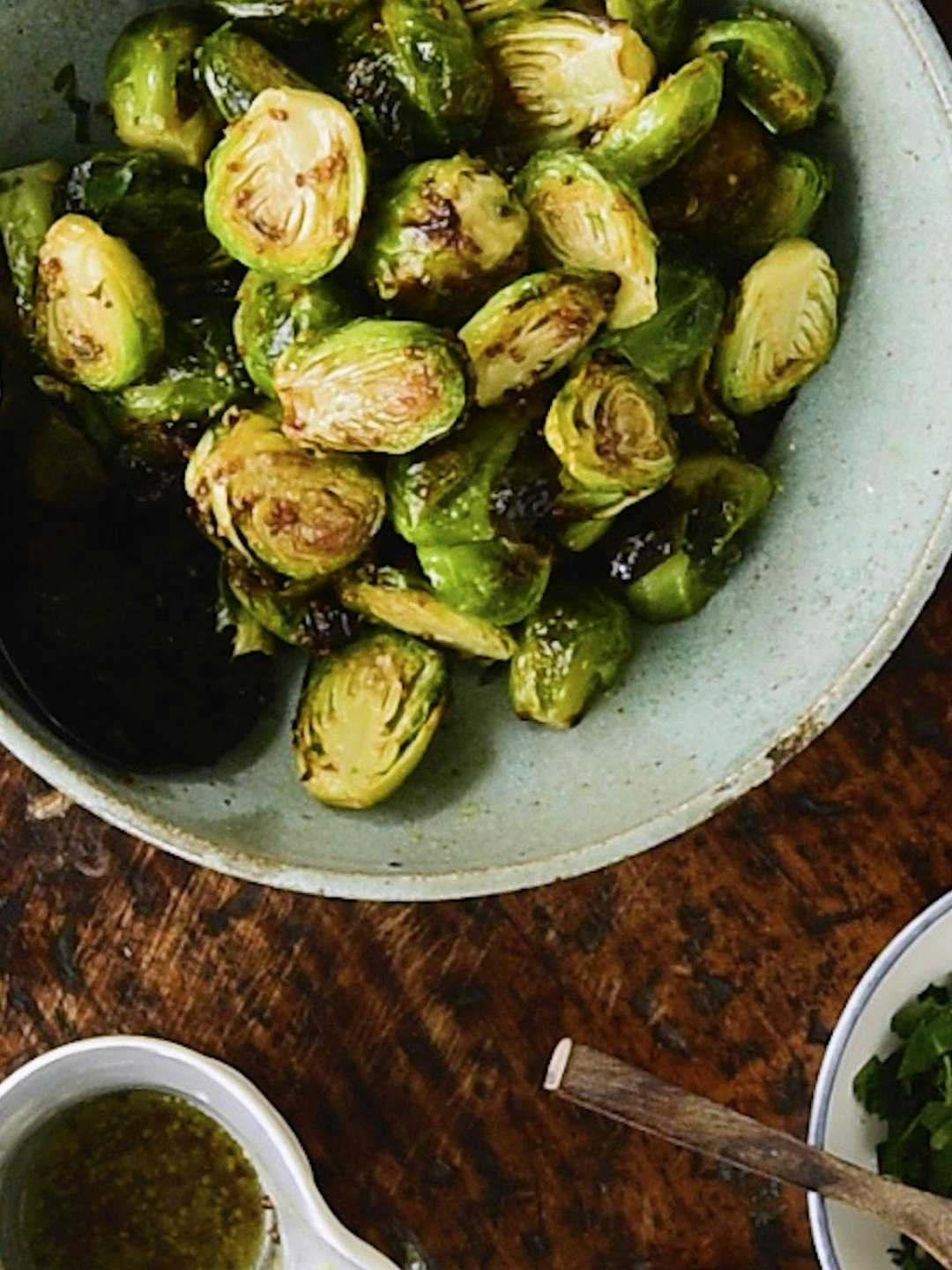 Air-Fried Brussels Sprouts with Honey Mustard Vinaigrette