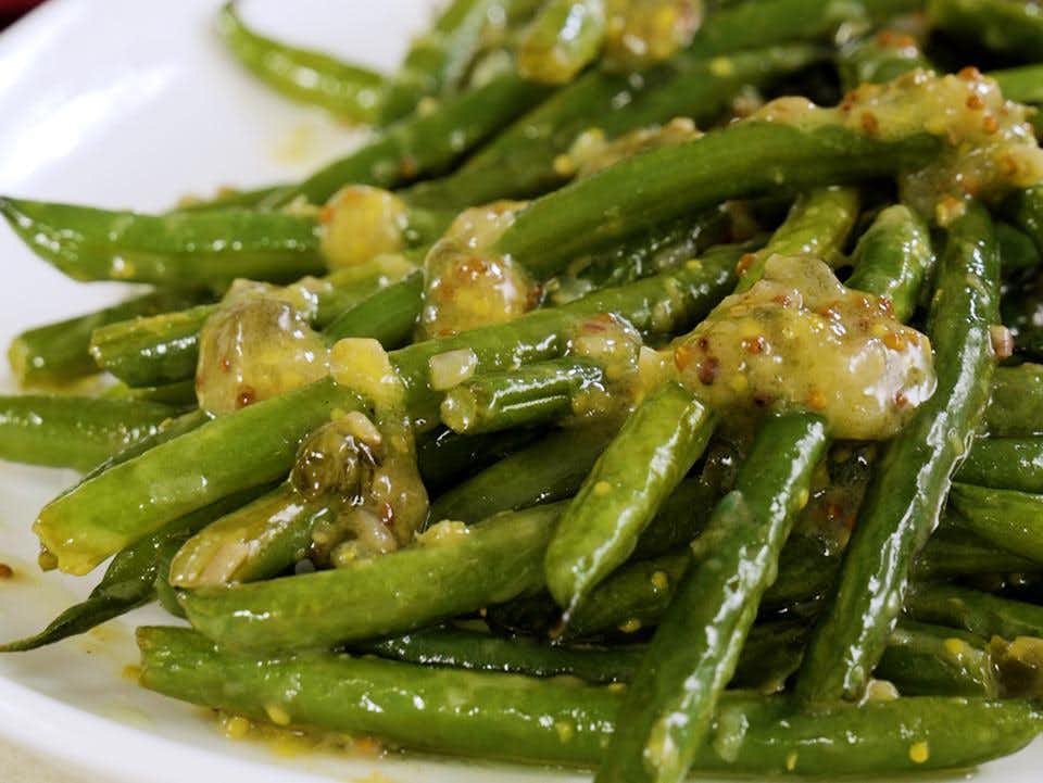 Air-Fried Green Beans with Mustard Vinaigrette