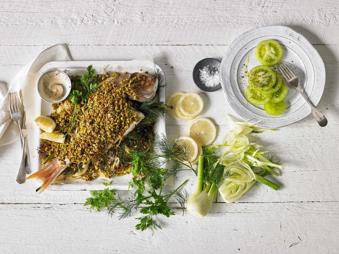 Baked Snapper with Pistachio Crust 
